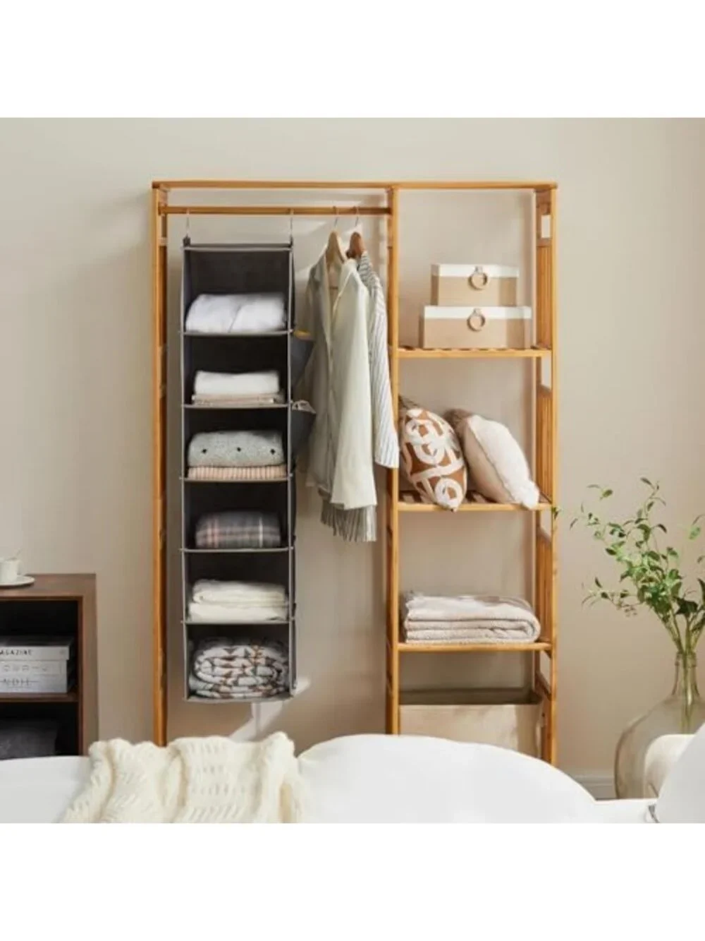6-Shelf Hanging Closet Organizer & Storage Solution - Grey Fabric, Space-Saving